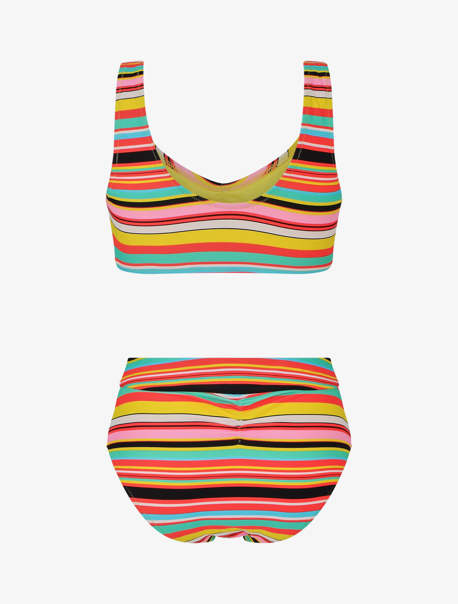 Bikini rayé à brassière et culotte montante - Orange - 3