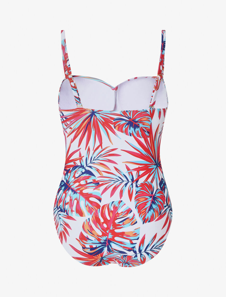 Maillot de bain une pièce imprimé feuille tropicales - Blanc - 2