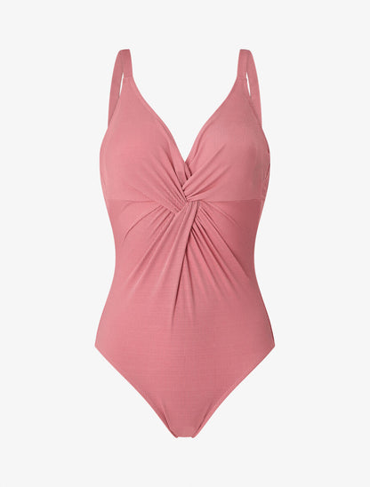 Maillot de bain une pièce côtélé à haut torsadé - Vieux rose - 1