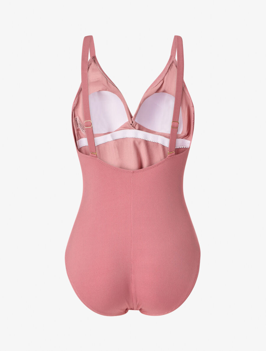 Maillot de bain une pièce côtélé à haut torsadé - Vieux rose - 2
