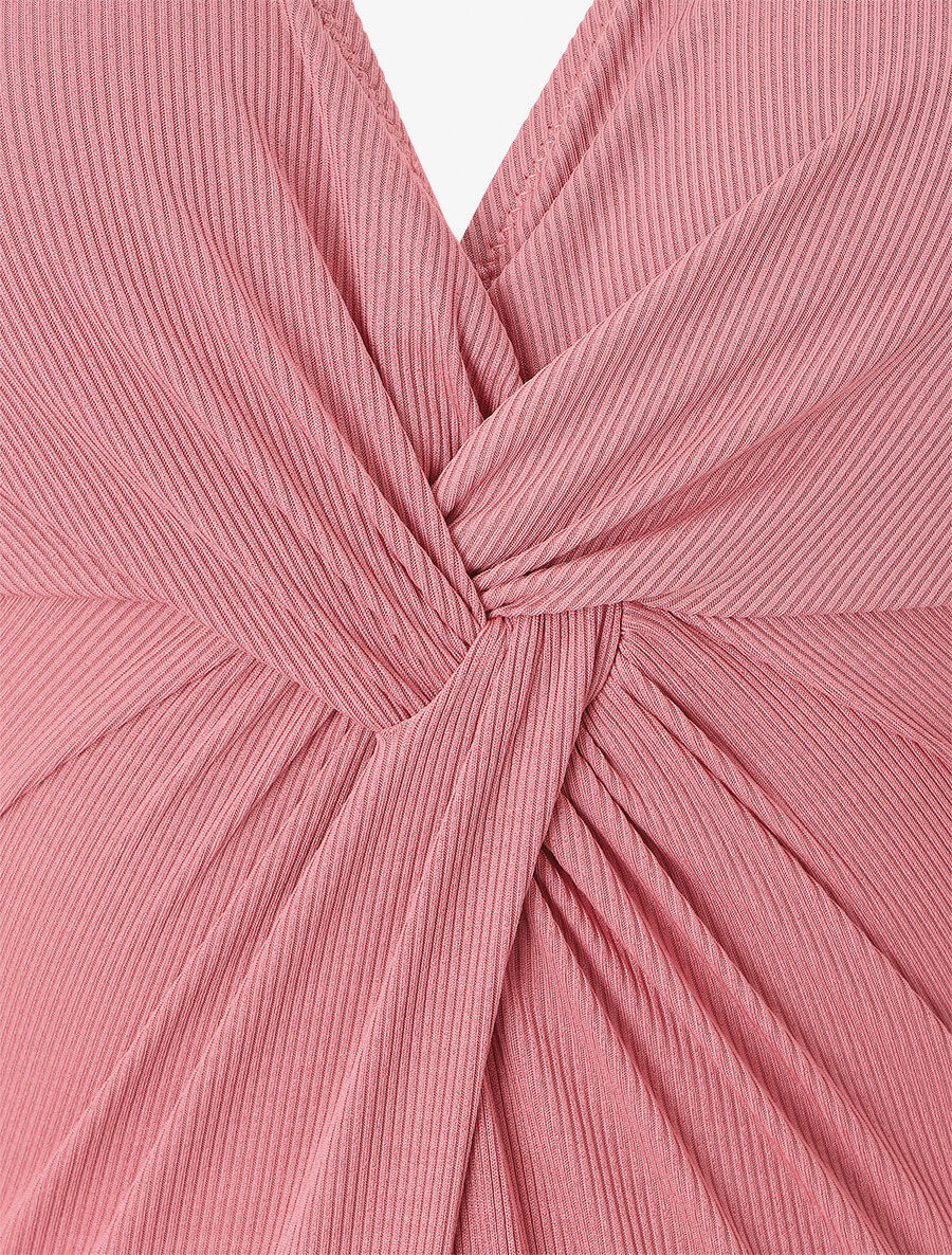 Maillot de bain une pièce côtélé à haut torsadé - Vieux rose - 3