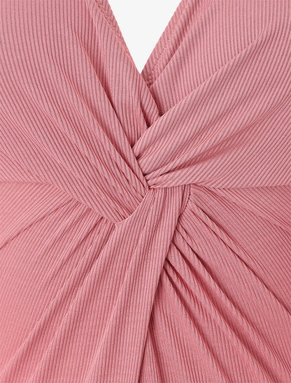 Maillot de bain une pièce côtélé à haut torsadé - Vieux rose - 3