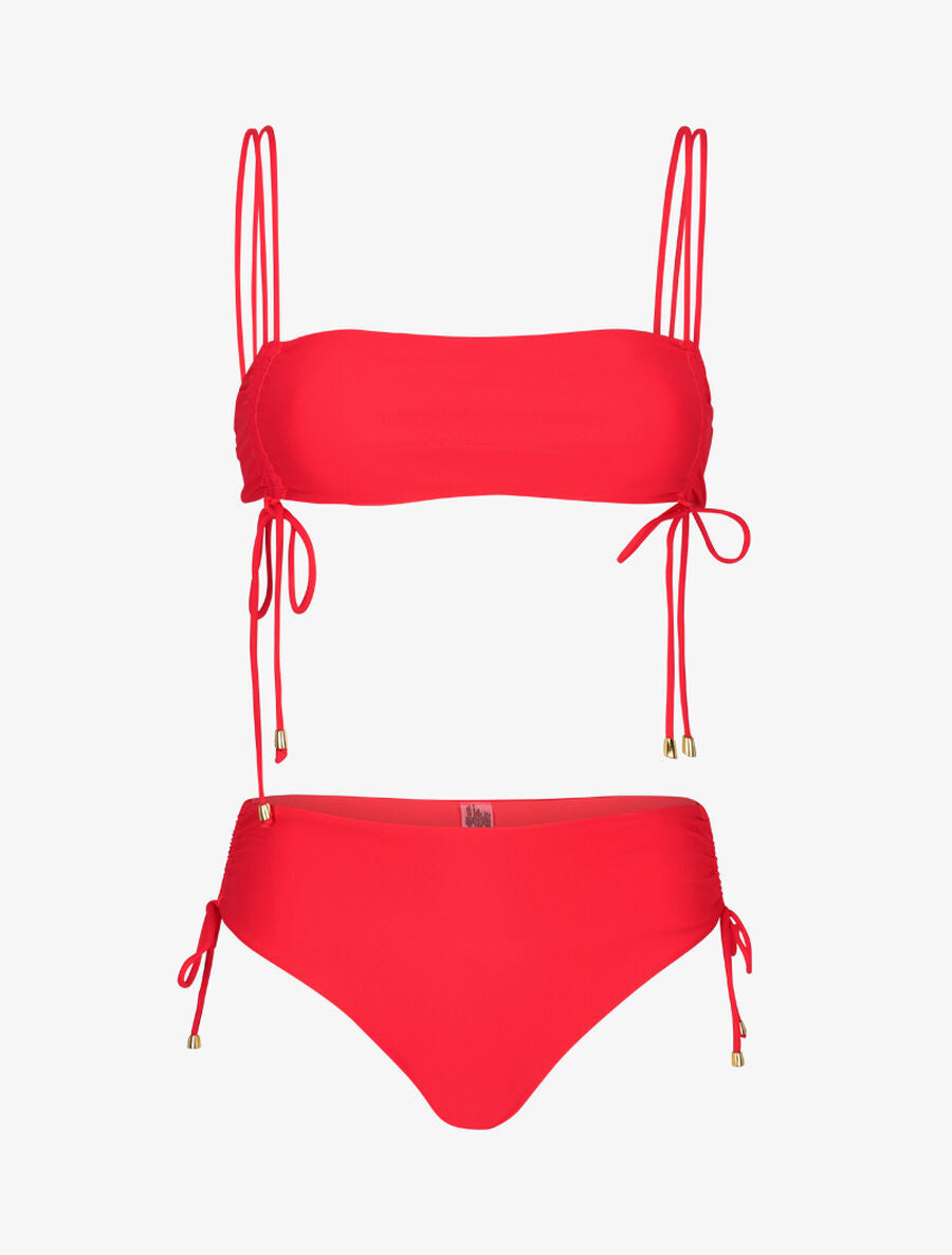 Bikini à brassière à jeu de liens - Corail - 1