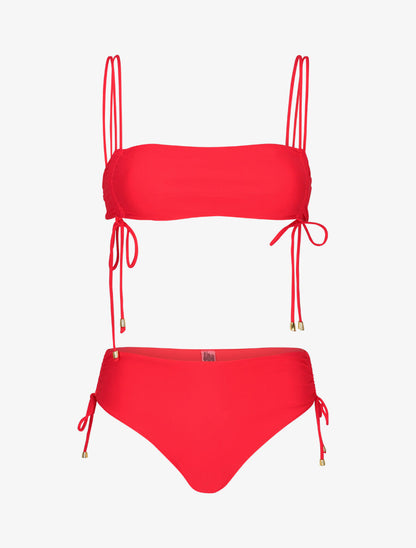 Bikini à brassière à jeu de liens - Corail - 1