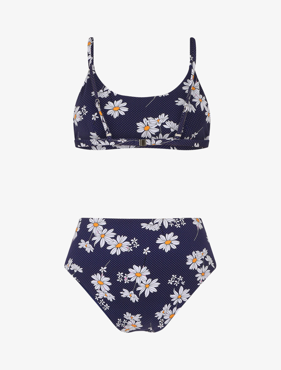 Bikini à imprimé pâquerettes et chouchou - Marine - 2