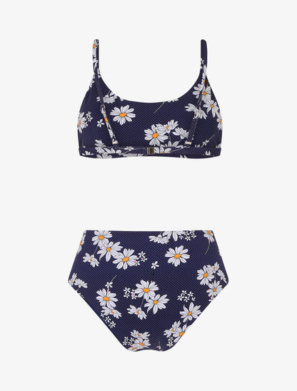 Bikini à imprimé pâquerettes et chouchou - Marine - 2