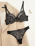 Ensemble à fine broderie festonnée et string - Noir/nude - 4
