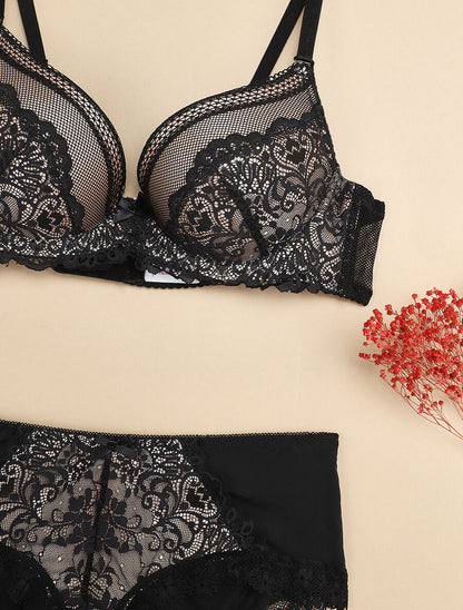 Ensemble à fine broderie festonnée et shorty - Noir/nude - 3