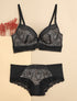 Ensemble à bord large en dentelle piquetée et shorty - Noir/nude - 1