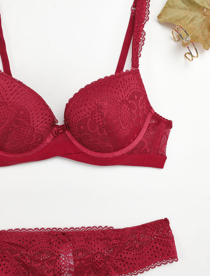 Ensemble à bord bande élastiquée et tanga - Prune - 3