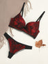 Ensemble à fine broderie fleurie et string - Noir/rouge - 1
