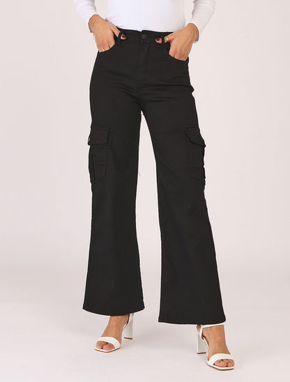 Jean cargo droite taille haute - Noir - 4