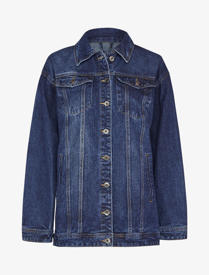 Veste en jean oversize délavée - Bleu denim - 3