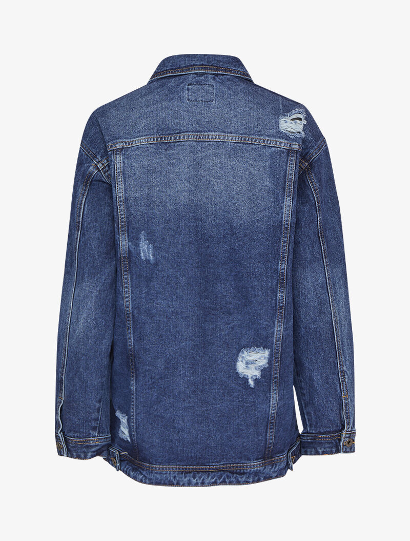 Veste en jean oversize délavée et griffée - Bleu denim - 2
