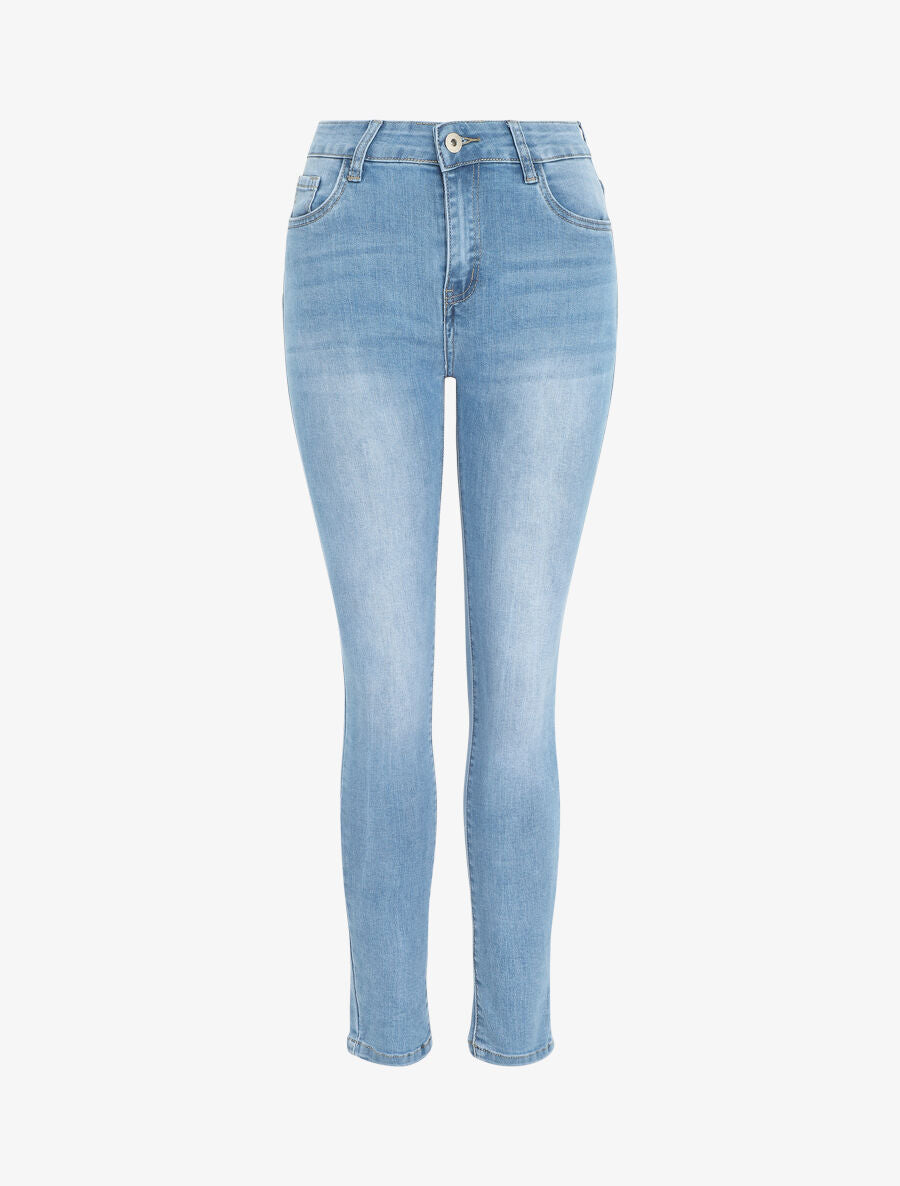 Jean délavé coupe skinny taille standard - Bleu clair - 1