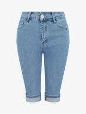Bermuda push up en jean à ourlets - Bleu - 4