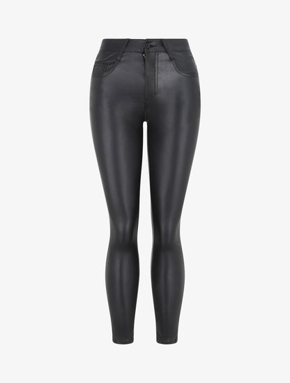 Pantalon en simili coupe skinny - Noir - 1