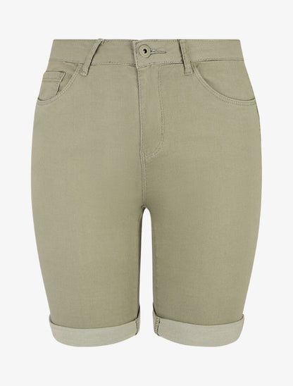 Bermuda push up uni coupe droite - Kaki - 1