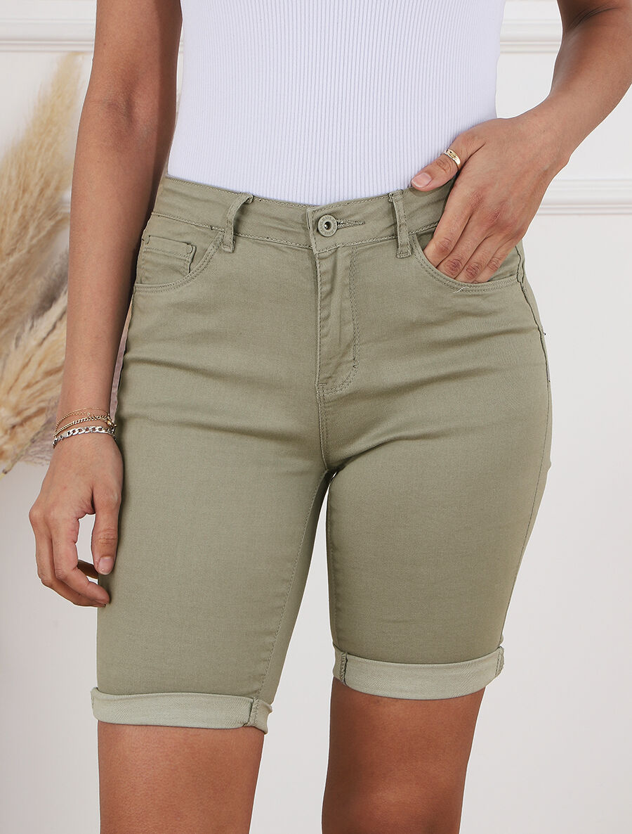 Bermuda push up uni coupe droite - Kaki - 4