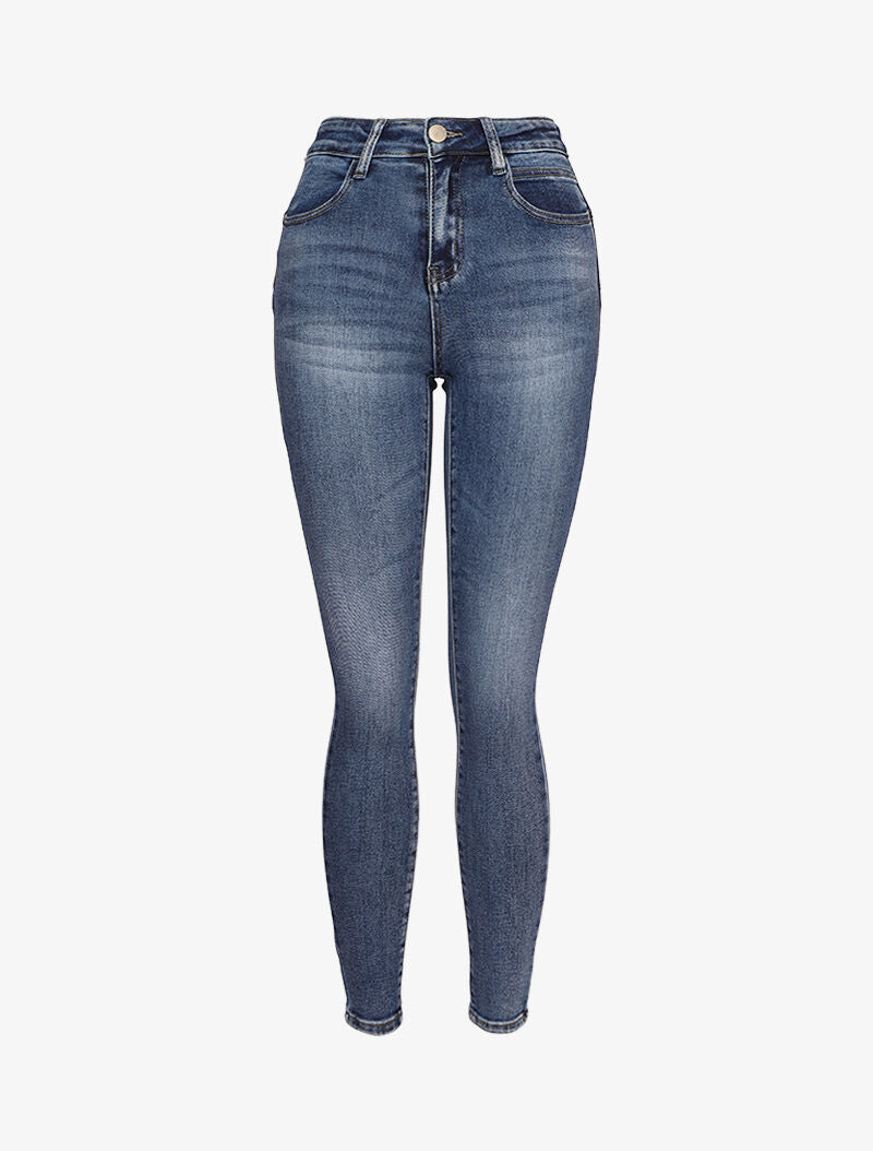 Jeans skinny à coutures contrastantes sur les poches arrières - Bleu denim - 1