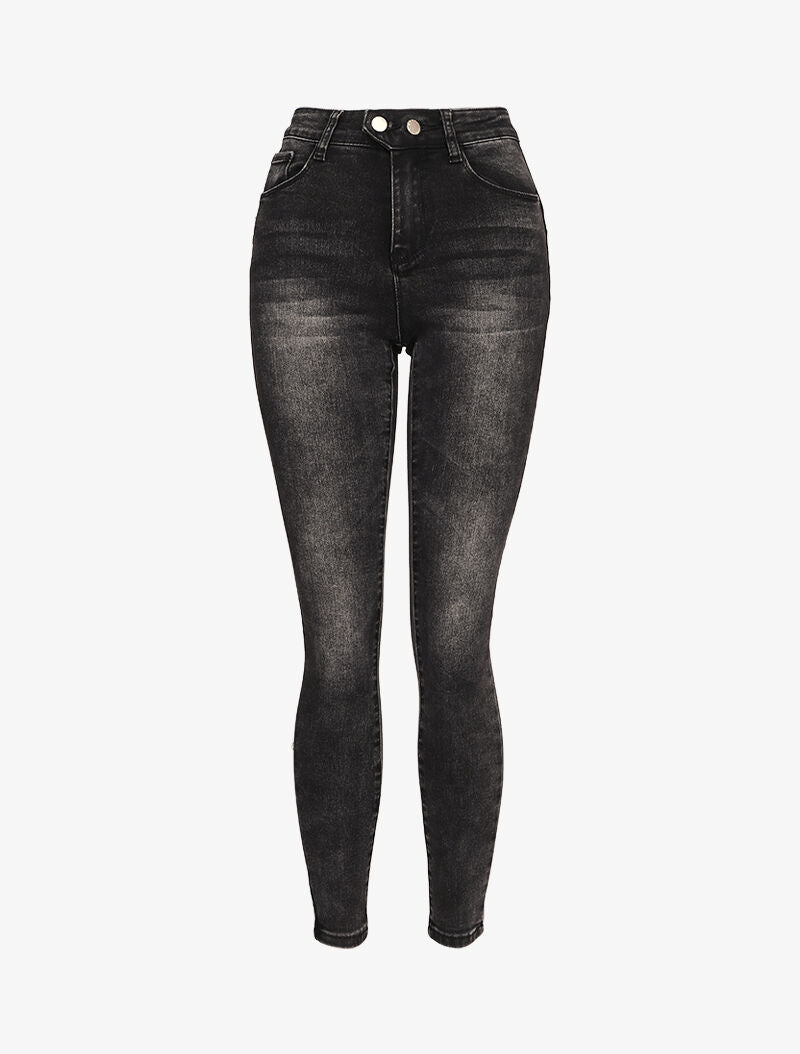 Jeans skinny délavé à 2 boutons - Gris foncé - 1