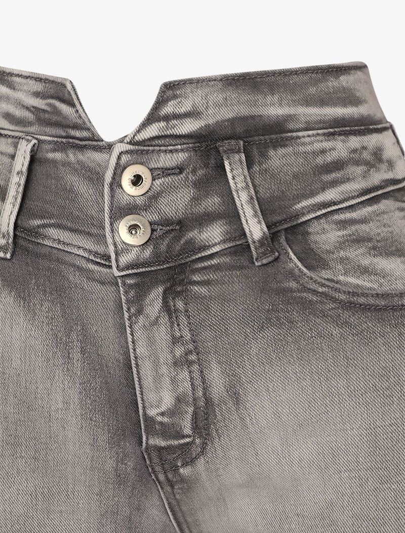 Jean taille empire fendue et 2 boutons - Gris clair - 3