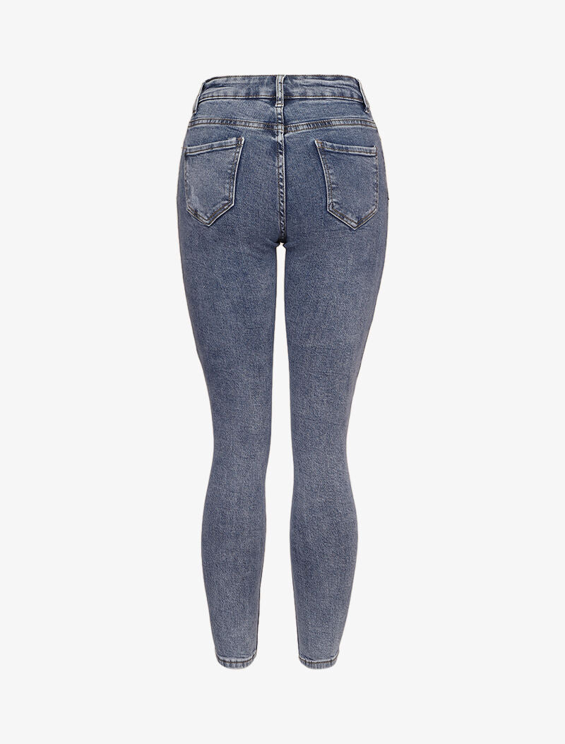Jean skinny boutonné à taille haute et déchirures - Bleu - 2