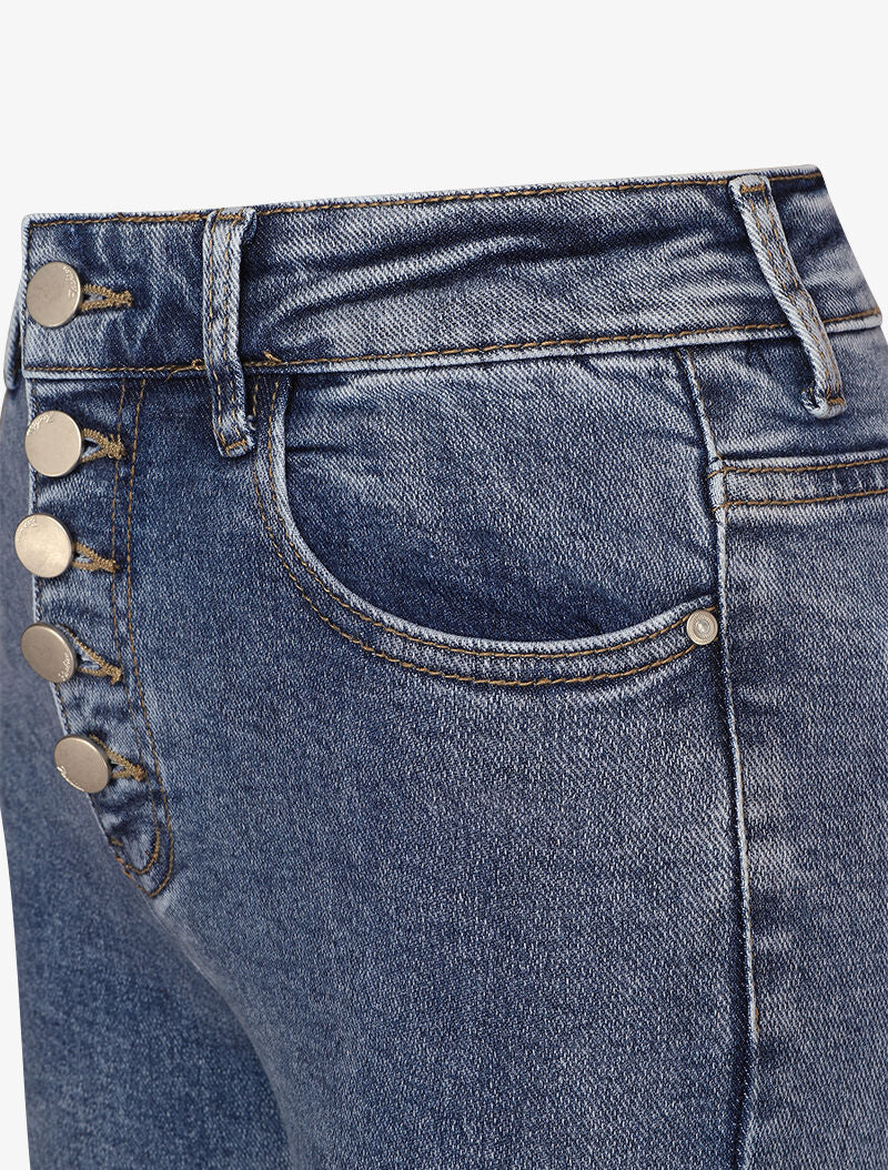 Jean skinny boutonné à taille haute et déchirures - Bleu - 3