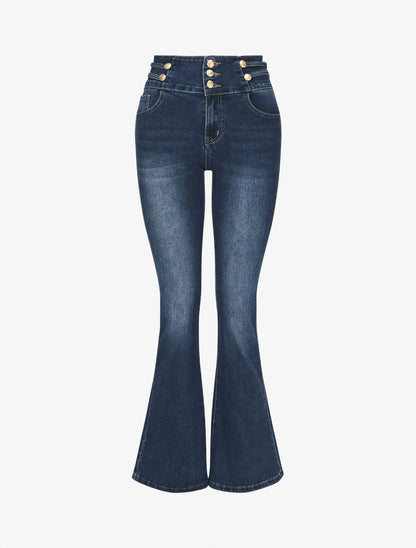 Jean push up à taille haute coupe bootcut - Bleu - 1