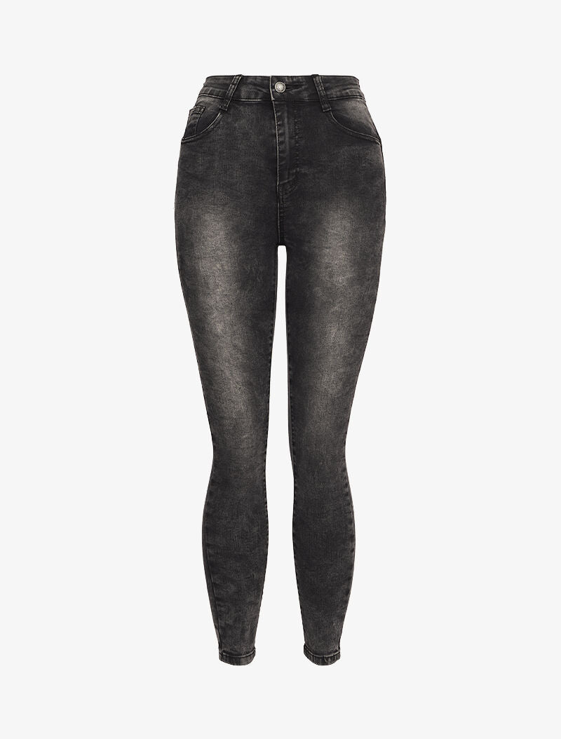 Jean skinny taille haute et délavé - Gris foncé - 4