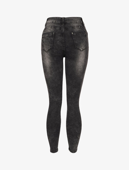 Jean skinny taille haute et délavé - Gris foncé - 2