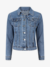Veste courte en jean coupe ajustée - Bleu - 1