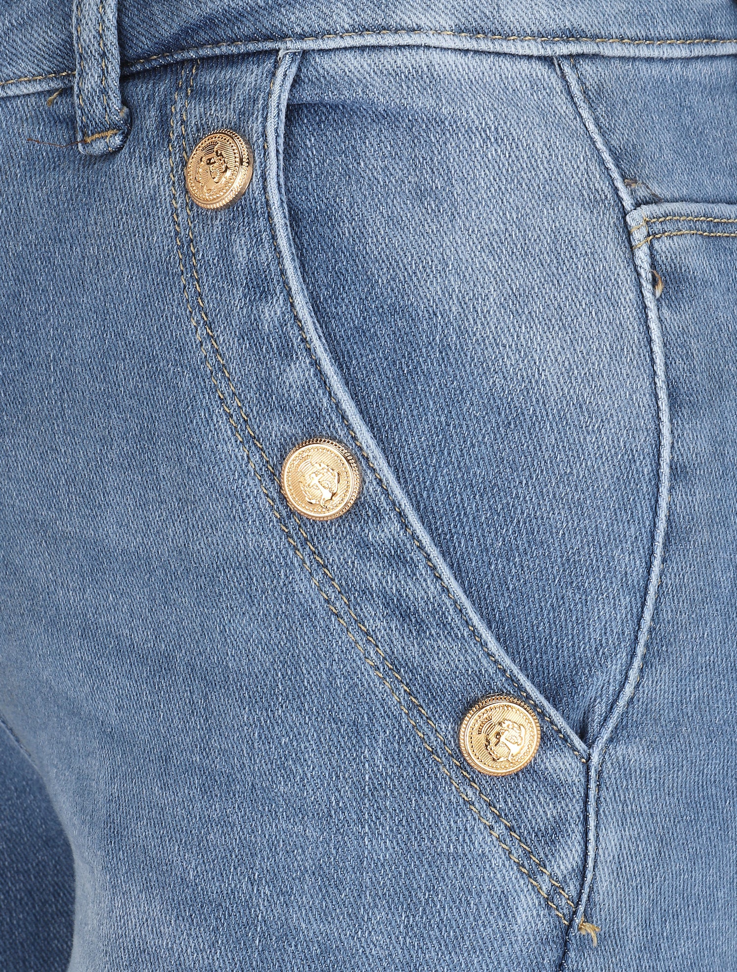 Jean skinny taille standard poches à boutons décoratifs - Bleu - 3