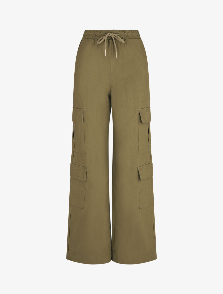 Pantalon cargo taille haute coupe droite - Kaki - 1