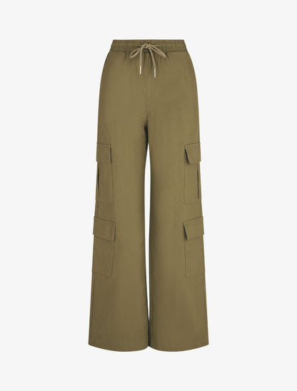 Pantalon cargo taille haute coupe droite - Kaki - 1
