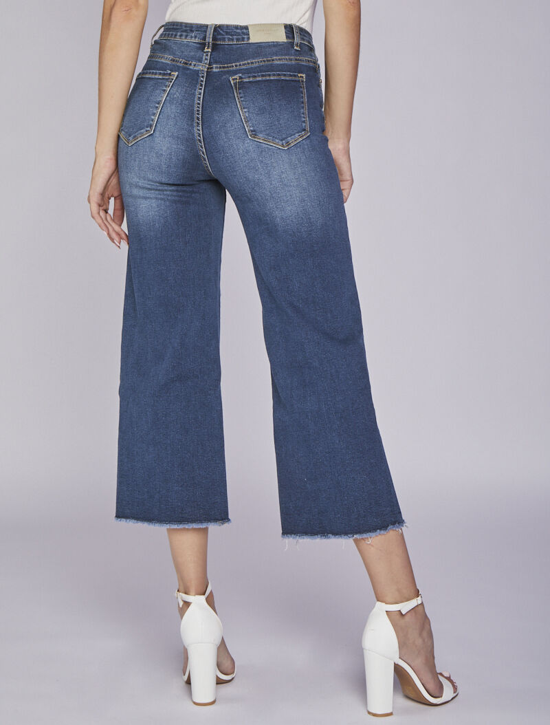 Jean droit 7/8 à bords effilochés - Bleu denim - 2