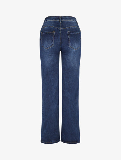 Jean push up délavé coupe droite - Bleu - 2