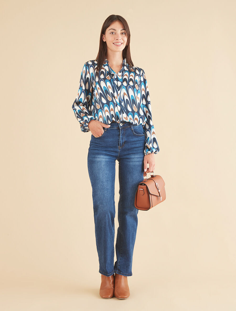 Jean push up délavé coupe droite - Bleu - 4