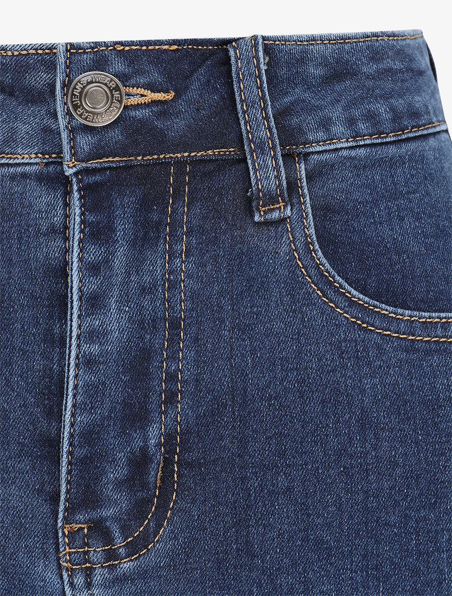 Jupe mi-longue fendue - Bleu - 3