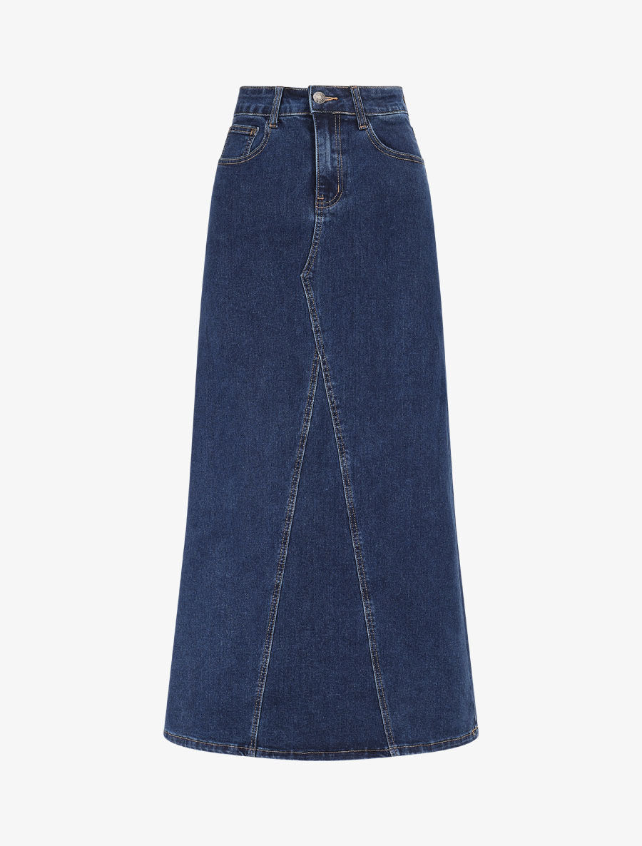 Jupe mi-longue à taille haute - Bleu - 5