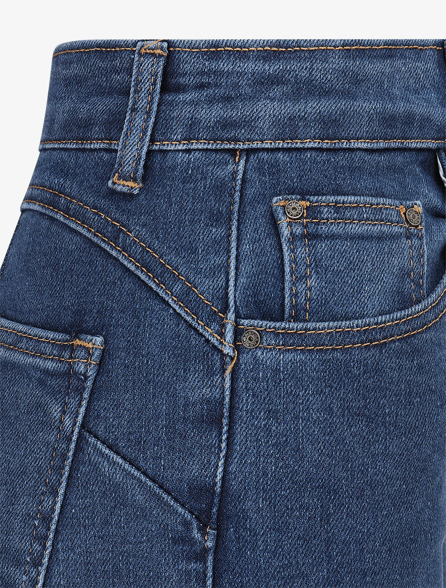 Jean droit taille haute à bords effilochés - Denim - 3