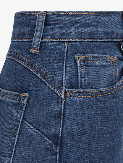 Jean droit taille haute à bords effilochés - Denim - 3