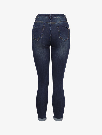 Jean skinny délavé à ourlet à retrousser - Bleu foncé - 2