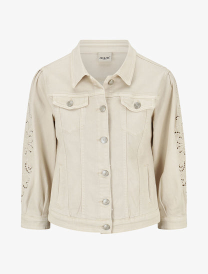 Veste en jean à manches longues stylisées - Beige - 4