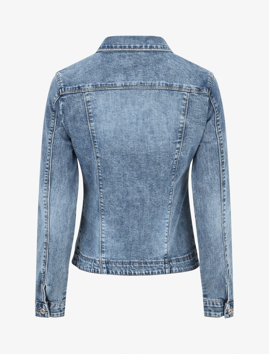Veste en jean boutonnée et zippée - Bleu - 2