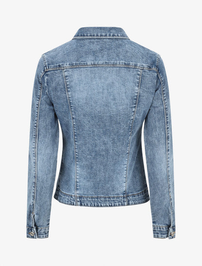 Veste en jean boutonnée et zippée - Bleu - 2