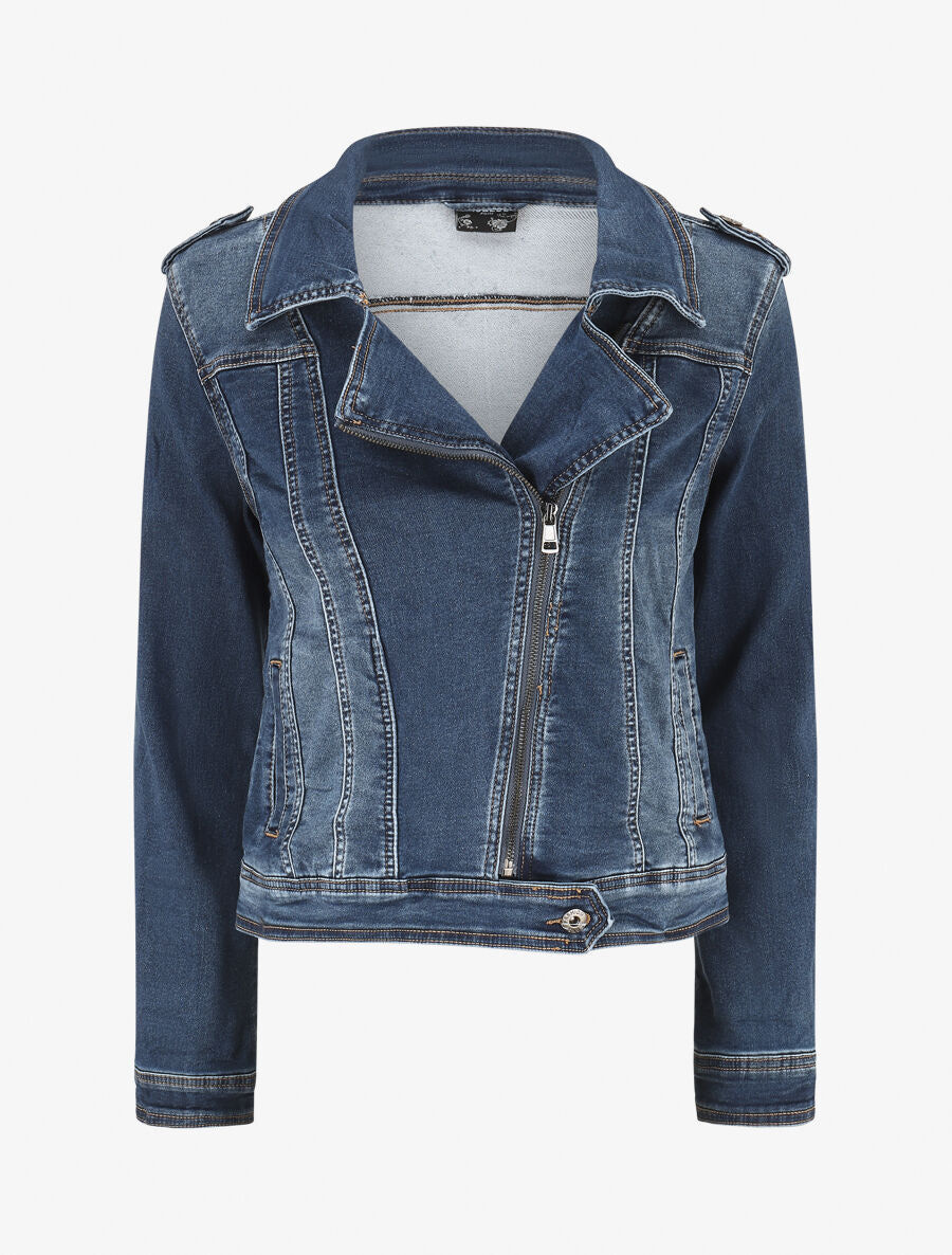 Veste en jean zippée - Bleu foncé - 4