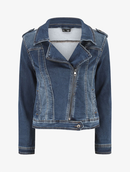 Veste en jean zippée - Bleu foncé - 4