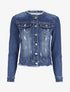 Veste en jean griffé à col rond coupe franche - Bleu denim - 4