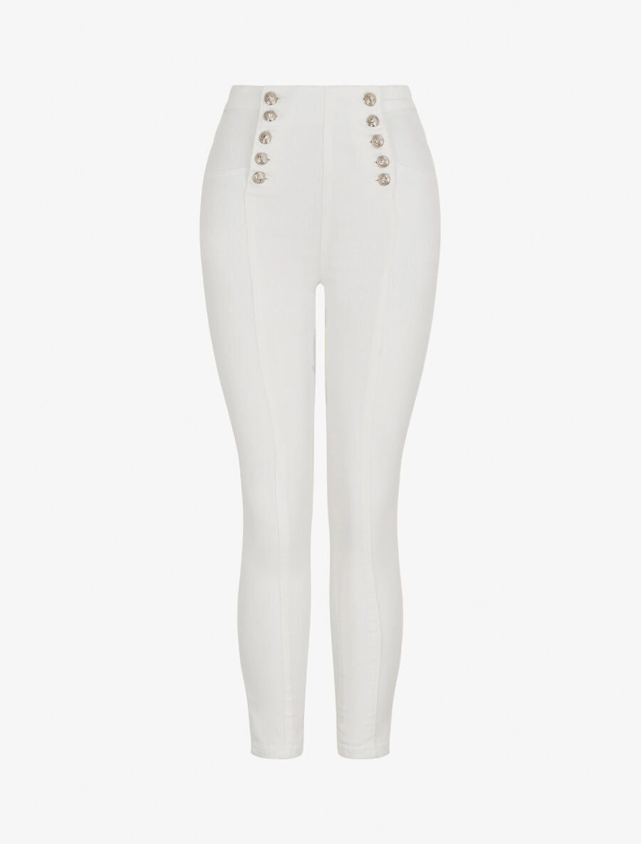 Jean taille haute coupe slim - Blanc - 1